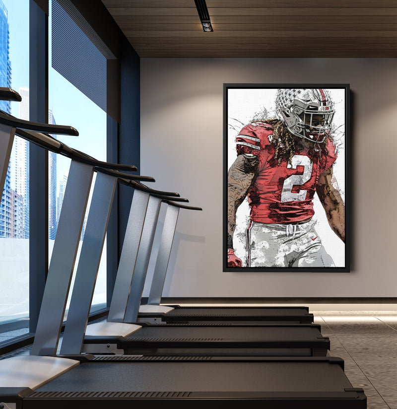 Chase Young Poster Ohio State Buckeyes Football Painting Hand Made Posters Canvas Print Kids Wall Art Man Cave Gift Home Decor