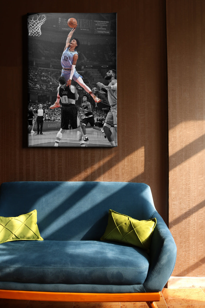 Ja Morant Dunk Attempt over Kevin Love Poster Memphis Grizzlies Basketball Hand Made Posters Canvas Print Wall Art Man Cave Gift Home Decor