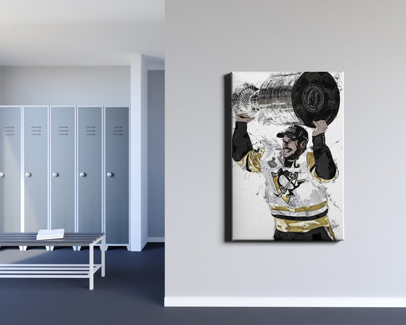 Sidney Crosby Poster Stanley Cup Pittsburgh Penguins Ice hockey Hand Made Posters Canvas Print Kids Wall Art Man Cave Gift Home Decor