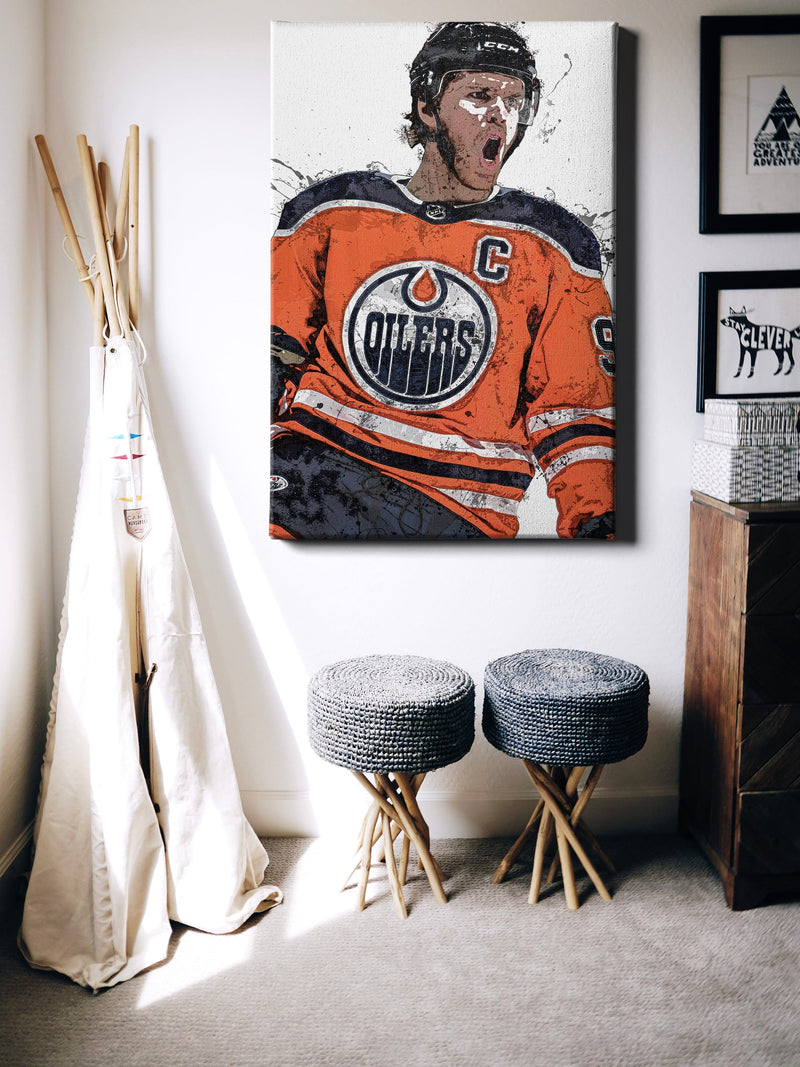 Connor McDavid Poster Edmonton Oilers Ice Hockey Painting Hand Made Posters Canvas Print Kids Wall Art Home Man Cave Gift Decor