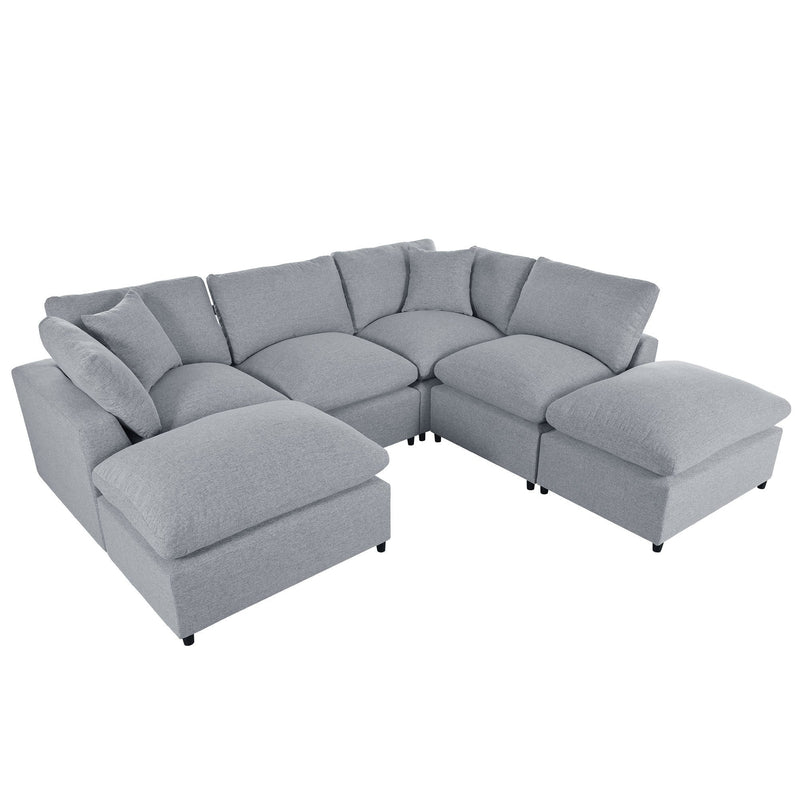 Walker Edison | Linen Modular 134" U-Shape Sectional Sofa with 2 Ottomans