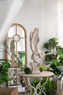 Round Wooden Table With Metal Scrollwork Legs - White Washed by HouseOfZazla