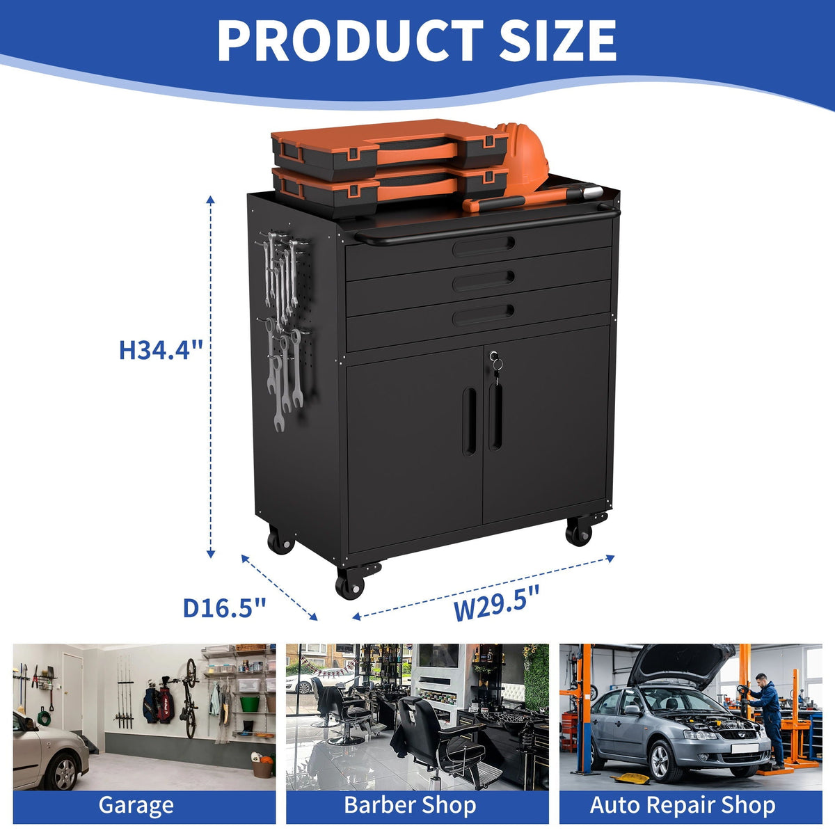 Rolling Tool Cabinet Heavy Duty Garage Storage With Lockable Doors, photo 10 of 16