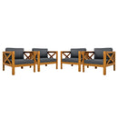 Outdoor Acacia Wood Club Wooden Armchair with Cushions (Set of 4)