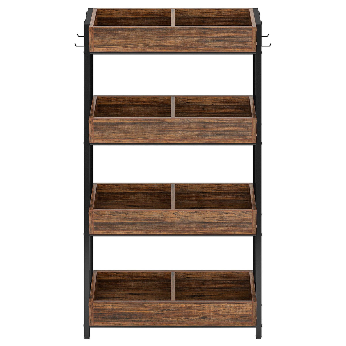 4 Tier Retail Display Rack With Hooks, Tall Metal Snack Stand With Shelves - Brown / Black, photo 4 of 9