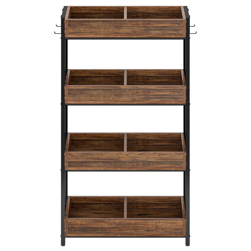 4 Tier Retail Display Rack With Hooks, Tall Metal Snack Stand With Shelves - Brown / Black, photo 4 of 9
