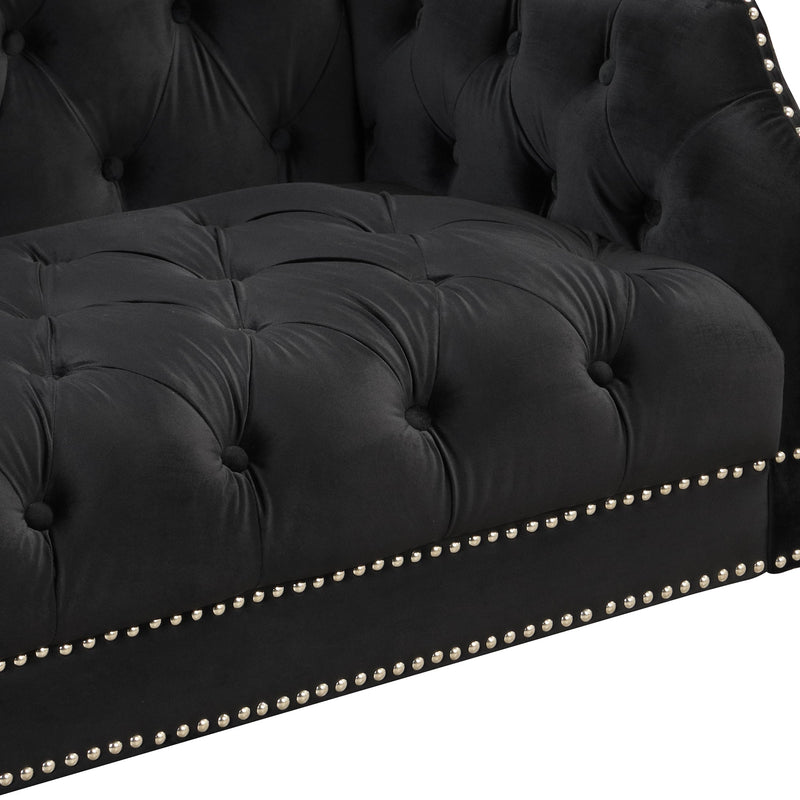 55.5" Modern Sofa Dutch Plush Upholstered Sofa with Metal Legs, Button Tufted Back Black