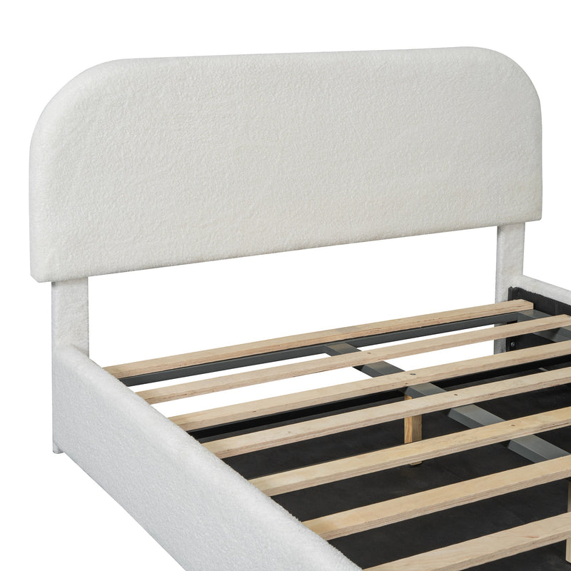 Walker Edison - Teddy Fleece Full  Size Upholstered Platform Bed with Hydraulic Storage System, White