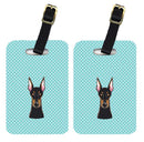 Checkerboard Blue Doberman Luggage Tag