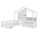House Bed With Upholstered Sofa, Wireless Charging Station, Shelves And 2 Drawers by HouseOfZazla
