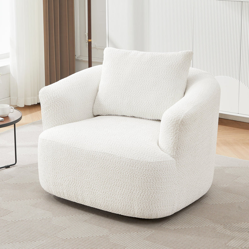360° Swivel Barrel Sofa Chair with Throw Pillow, Chenille Upholstered Accent Chair, Beige, 38.2'