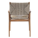 5-Piece Outdoor Dining Set: Brown Round Acacia Wood Table & 4 Brown Wicker Armchairs