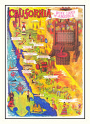 Vintage California Wine Country Map 1960