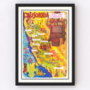 Vintage California Wine Country Map 1960