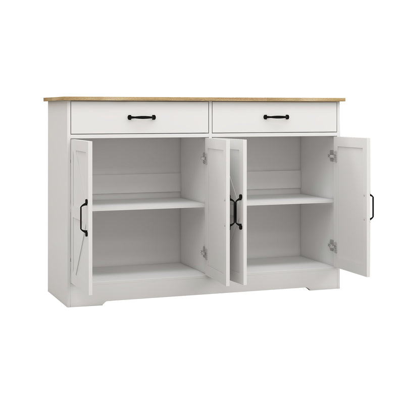 47.95" Farmhouse Buffet Cabinet Storage Sideboard with 2 Drawers and 4 Doors for Dining Living Room Kitchen Cupboard-White