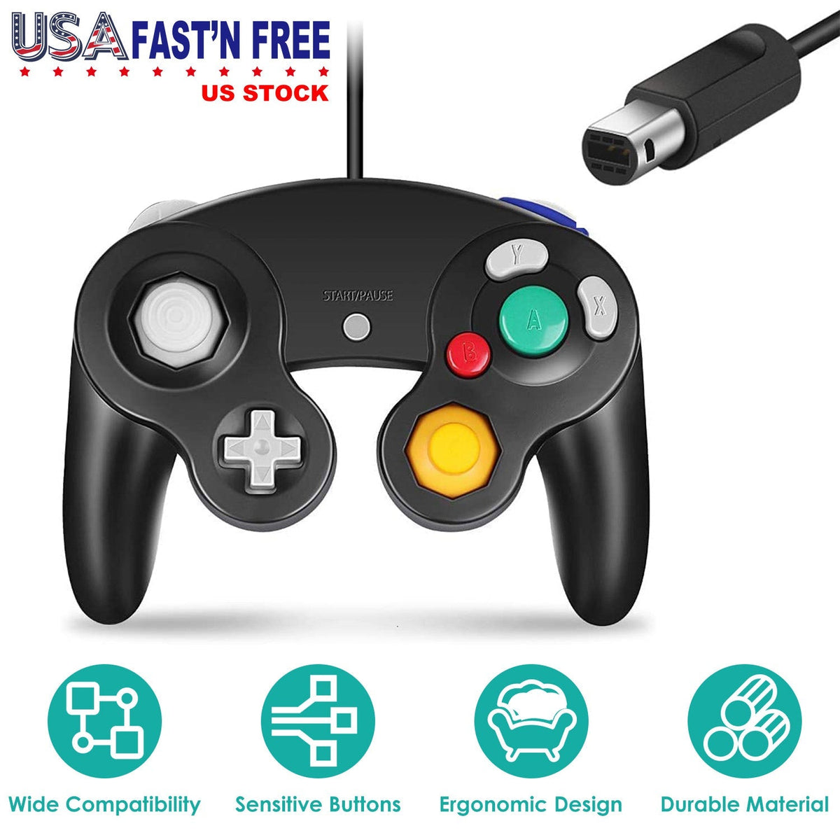 Shock Wired Game Controller Gamepad Compatible with Nintendo Wii Gamecube, photo 6 of 10
