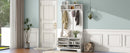 All in One Hall Tree with 3 Top Shelves and 2 Flip Shoe Storage Drawers, Wood Hallway Organizer with Storage Bench and Metal Hanging Hooks, White