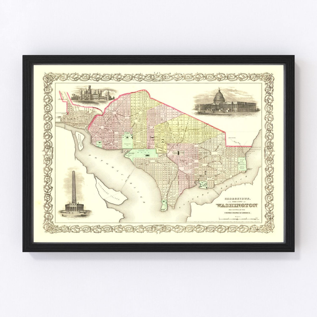 Vintage Georgetown & Washington DC Map 1856