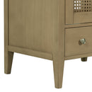 24" Bathroom Vanity with Ceramic Basin, Rattan Bathroom Storage Cabinet with Two Doors and Drawer, Solid Frame, Natural