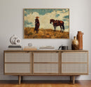 Cowgirl and Horse Under Big Sky