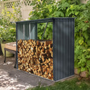 Outdoor Steel Firewood Rack, Open Wood Shed With Sloped Roof For Firewood, Pellet, Or Lumber Storage - Black by HouseOfZazla