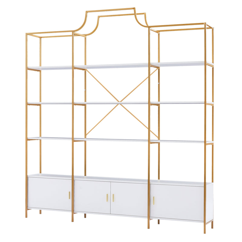 78 Inch 4 Tiers Home Office Bookcase Bookshelf, Storage Cabinet Display Shelf, X Bar Gold Frame