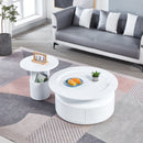 2 Pieces White MDF Round Coffee Table Set for Living Room, Bedroom