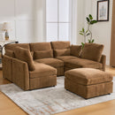Modern Modular U-Shaped Sofa Bed With Movable Ottoman, USB Ports, Phone Holder by HouseOfZazla