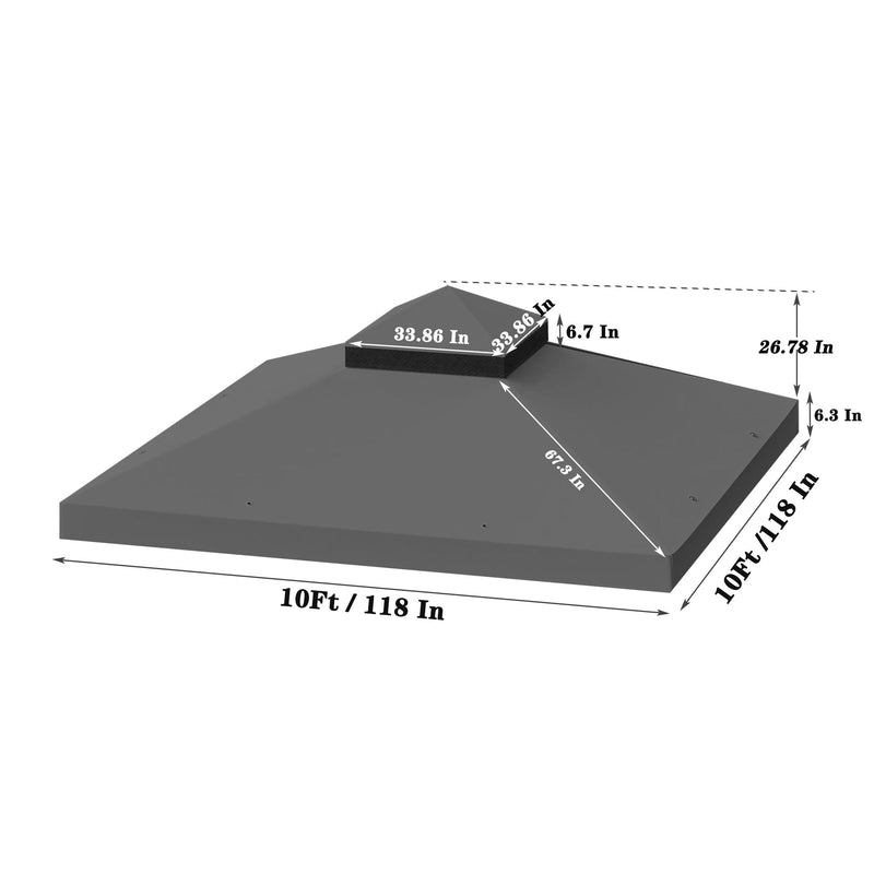 10x10 Ft Outdoor Patio Gazebo Replacement Canopy, Double Tiered Gazebo Tent Roof Top Cover Only (Frame Not Include)