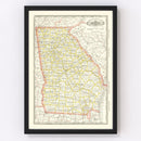 Vintage Railroad Map of Georgia 1884