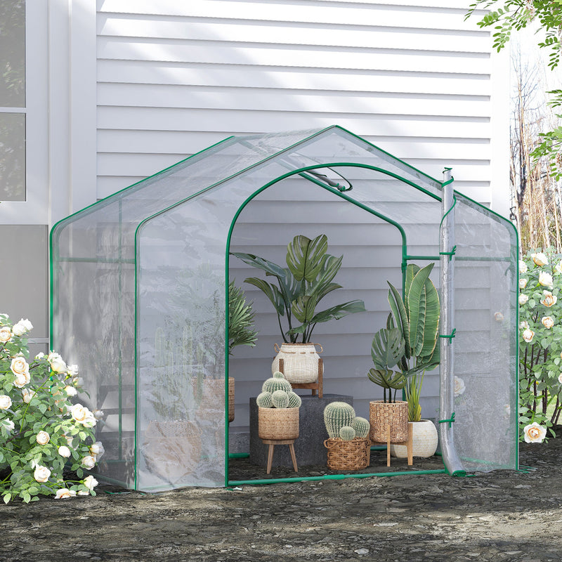 6' x 3' x 5' Portable Walk-in Greenhouse, PVC Cover, Steel Frame Garden Hot House, Zipper Door, Top Vent for Flowers, Vegetables, Saplings, Clear