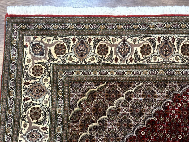 Persian Rug 5x7, Very Fine 330 KPSI, Red and Ivory, Herati Mahi Pattern, Wool & Silk