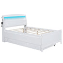 Full Size Platform Bed With Storage LED Headboard, Twin Trundle And 3 Drawers - White by HouseOfZazla