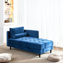 64" Velvet Chaise, Mid-Century Modern Chaise Furniture, Sleeper for Living Room, Apartment, Tool-Free Assembly. (Blue)