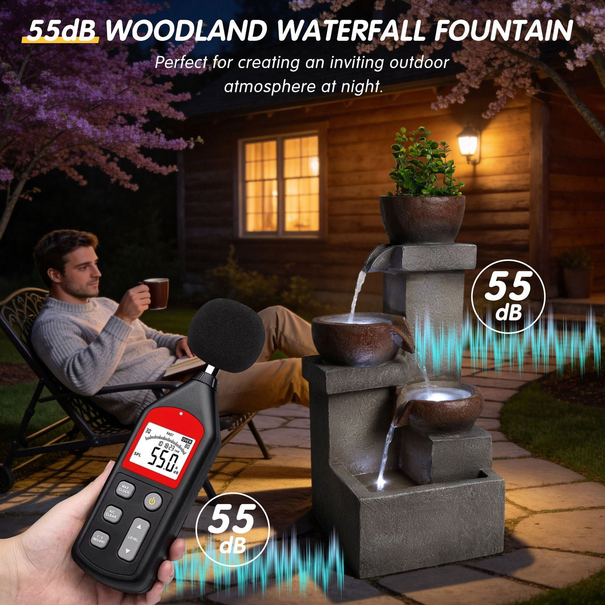 LED Waterfall Fountain Outdoor For Garden - Gray, photo 6 of 11