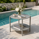 Metal Round Side Table - 2-Tier Outdoor End Table