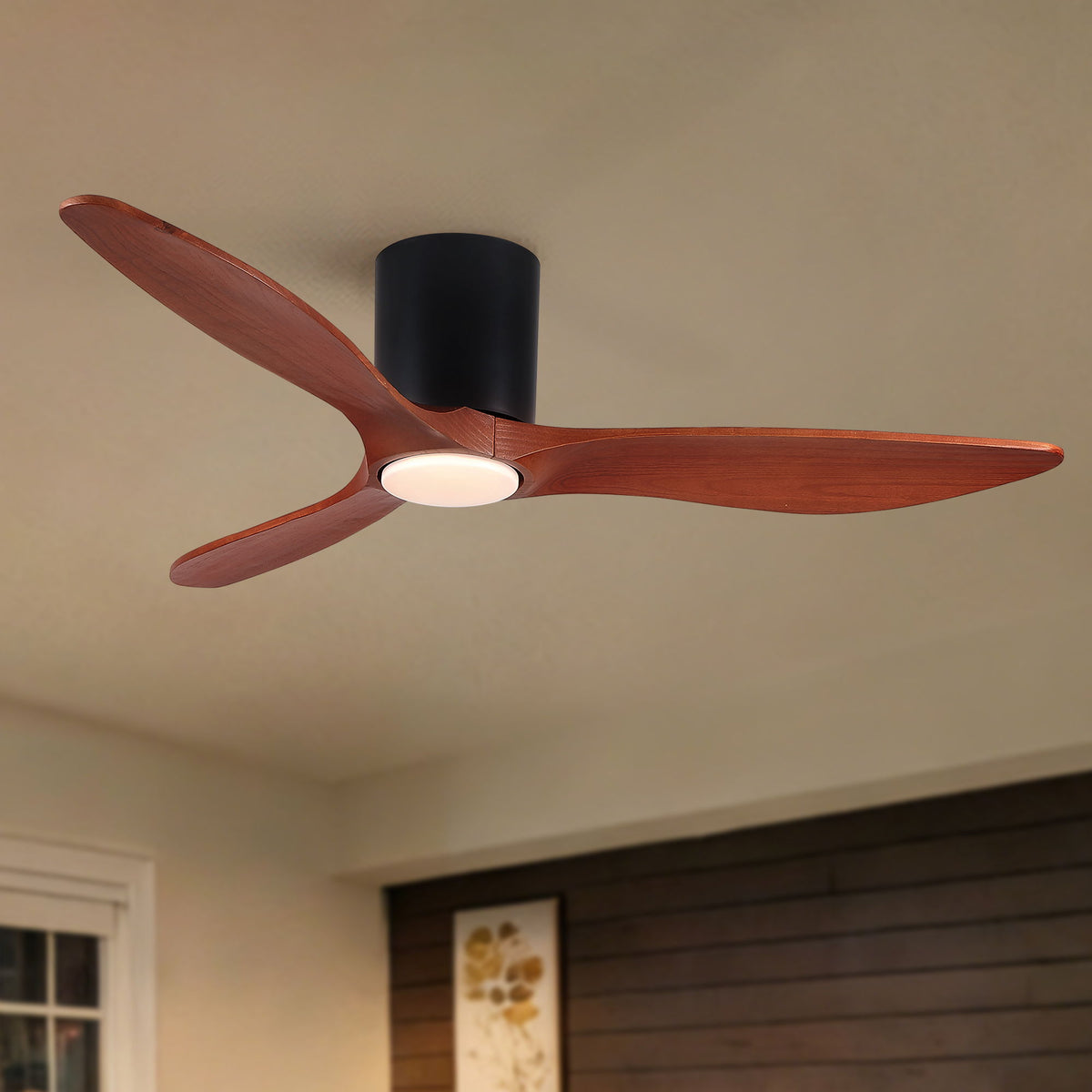 Low Profile Flush Mount Ceiling Fan With Light And Reversible Quiet Motor - Matte Black, photo 14 of 19