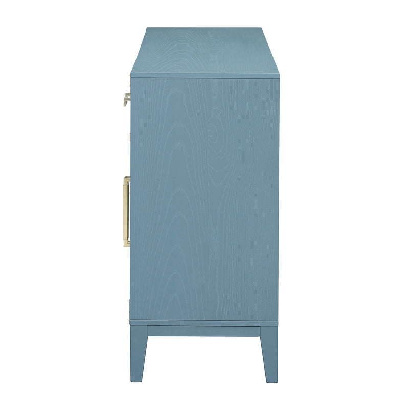 6-drawer and 2-Cabinet Retro Sideboard with Extra Large Storage Space, with Gold Handles and Solid Wood Legs, for Kitchen and Living Room (Antique Blue)