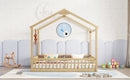 Double Twin House-Style Floor Bed with Fence, Guardrails, without door, Natural(Old Sku:W504P143318)