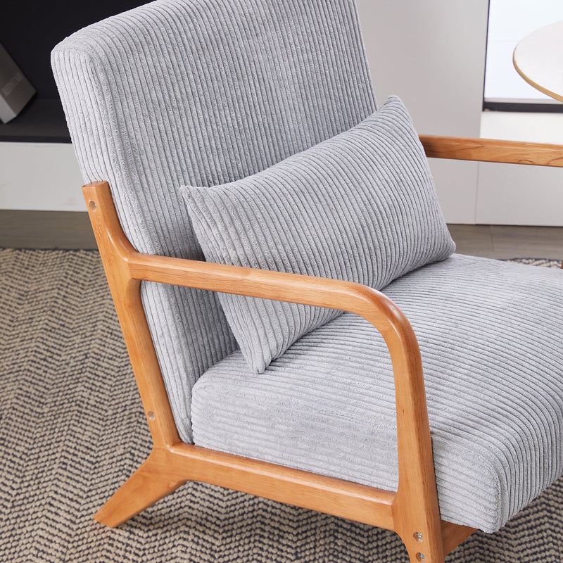 Mid-Century Modern Accent Chair, Arm Chair Living Room Chairs with Pillow Upholstered Reading Chair with Solid Wood Frame &  Living Room Bedroom Balcony (Antique Dark Grey)
