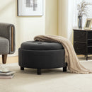 29.33"W Upholstered Round Ottoman With Reversible Lid
