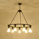 9-Light Black Wagon Wheel Chandelier