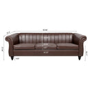 83.46" Brown PU Rolled Arm Chesterfield Three Seater Sofa.