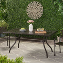 Celestine Outdoor Cast Aluminum Dining Table with Floral Lattice Design and Umbrella Holder by HouseOfZazla