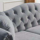79" Chesterfield Sofa Grey Velvet for Living Room, 3 Seater Sofa Tufted Couch with Rolled Arms and Nailhead for Living Room, Bedroom, Office, Apartment, two pillows