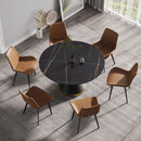 Modern Artificial Stone Round Carbon Steel Base Dining Table, Can Accommodate 6 People - Black by Unique Piece Furniture