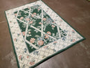 3' 6" X 5' 6" Hand Stitched Indian Wool Rug with Backing Green Beige