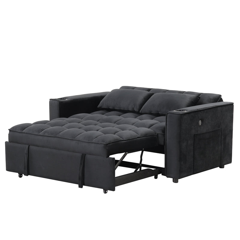 55.3" 4-1 Multi-functional Sofa Bed with Cup Holder and USB Port for Living Room or Apartments Black