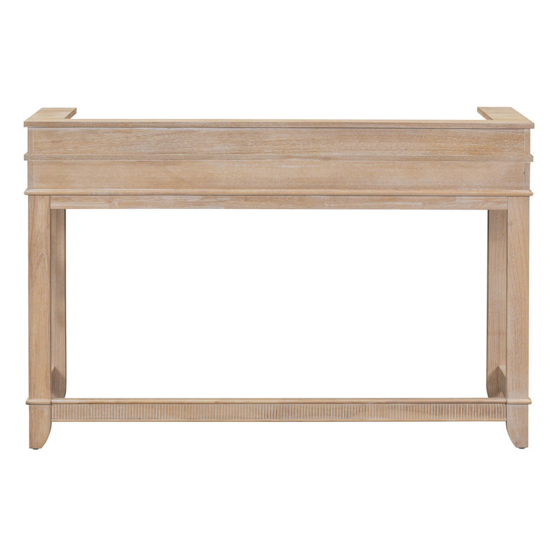 4-piece Dining Bar Table Set with 3 Upholstered Stools, Multifunctional Dining Table with 3 Drawers (Natural Wood Wash)