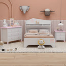 3-Pieces Bedroom Sets Twin Size House Bed with Storage Headboard, Wooden Nightstand and Storage Dresser,White